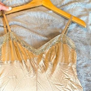 Silk Tank Top with Sequined Collar